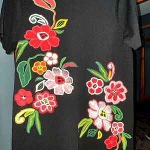Zara Black Mini Dress with Red Floral Embroidery